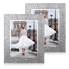 6x8 Picture Frame Glass 2 Pack, Sparkly Glitter Photo Frame 6 x 8 Mirror Crys...
