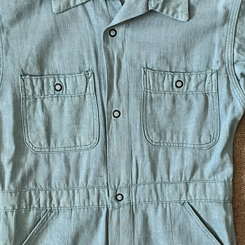 Vintage 40s Kids Denim Fruit Of Loom Playsuit Coveralls | Boys Size 12 Romper - Image 3 of 4