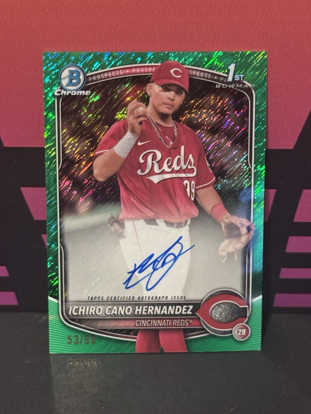 2025 Bowman 1st Chrome #CPA-IC Ichiro Cano Hernandez RC #d/99 Green Shimmer Auto