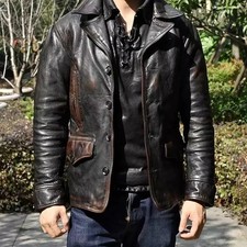 Men's Vintage Leather Jacket in Faded Brown, New Trucker Style