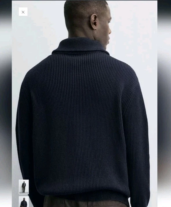 Cárdigan Suéter de Lana Zara Origins Azul Marino Oscuro Cuello Cremallera Talla XL Foto 3 de 4