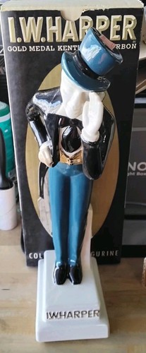 I.W. HARPER KENTUCKY BOURBON WHISKY DAPPER MAN TOP HAT DECANTER BOTTLE - EMPTY