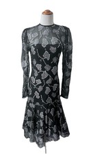 VICTOR COSTA 1980s Vintage Black Sheer Dress Silver Metallic Mermaid Dress