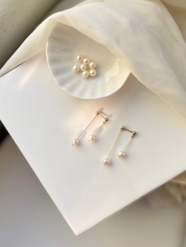 Freshwater Pearl Double Long Drop Earrings, Golf Filled Dangle Earrings - Bild 4 von 10