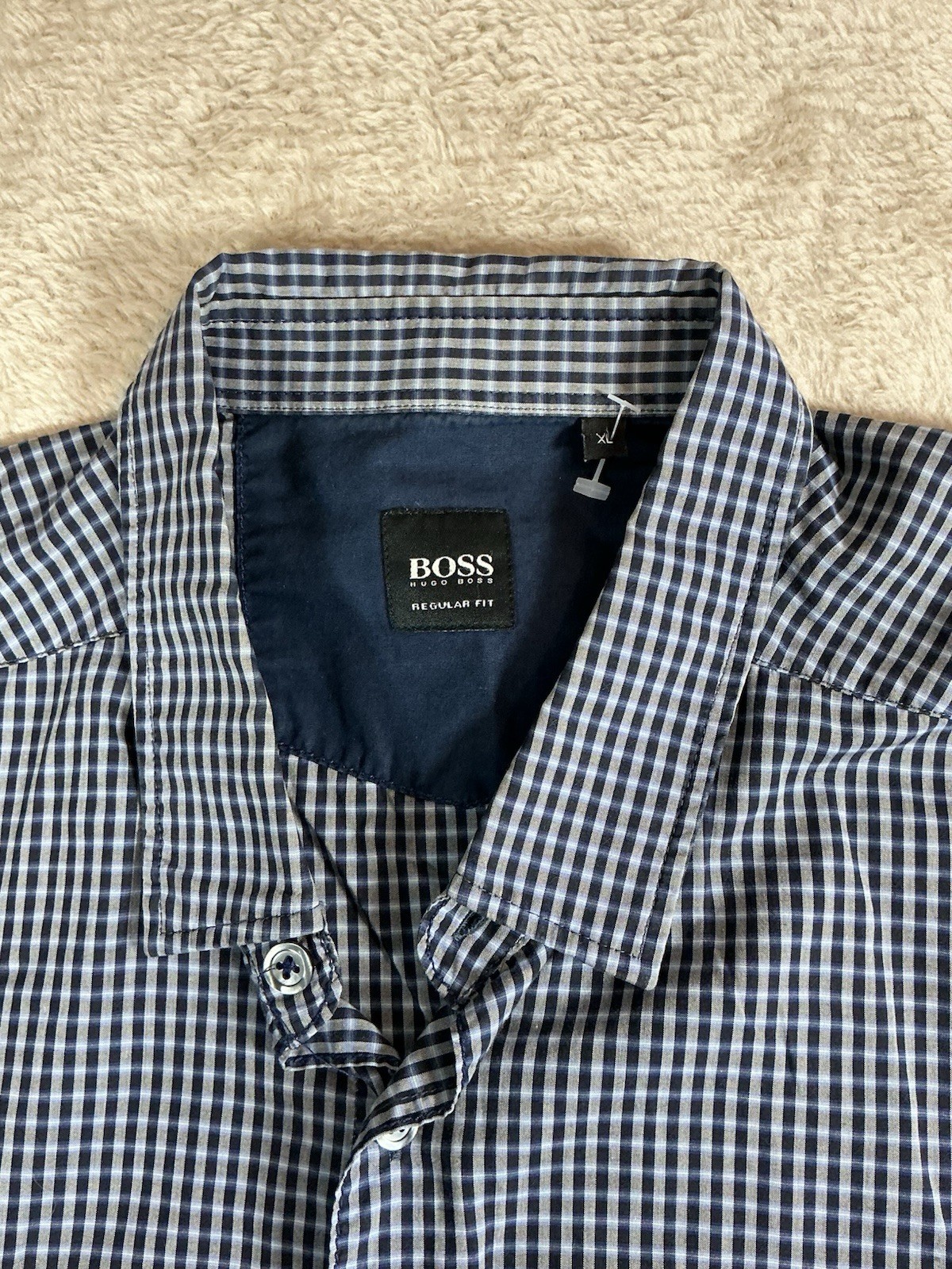 Mens Hugo Boss Long Sleeve Shirt Xl Extra Large Blue Check Smart Casual image 2