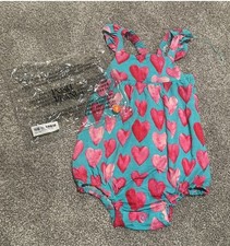 Posh Peanut Bamboo sold out print queen of hearts capsleeve bubble romper 2T