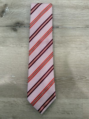 Canali Men's Silk Necktie Striped Pink/Orange/Marron Made In Italy