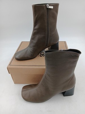 ASOS Design Rotate Leather Mid Boots Womens Size 8 Olive Khaki Block Heel