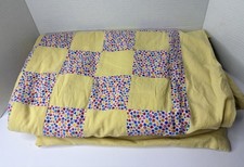 Handmade Patch Baby Quilt Yellow Multicolor Button Print Soft Nursery Blanket