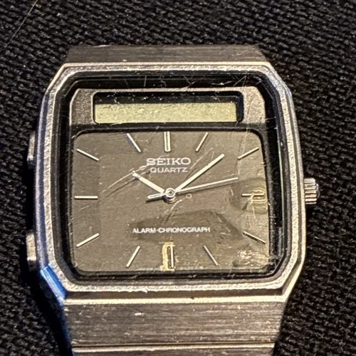 Vintage Seiko H357-500B Ana-Digi Alarm Chronograph Black Dial not Running