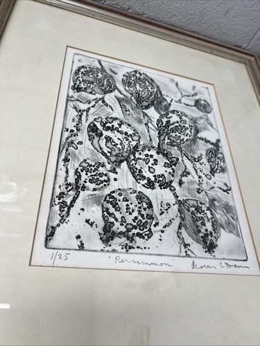 VINTAGE FRAMED ARTWORK ART PERSIMMON 1/25 DAVIS CAFE BAR RETRO - Picture 2 of 8
