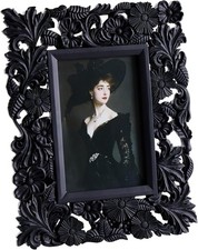 Vintage Picture Frame Black, Ornate Skeleton Flower Photo 4x6 Black Flower