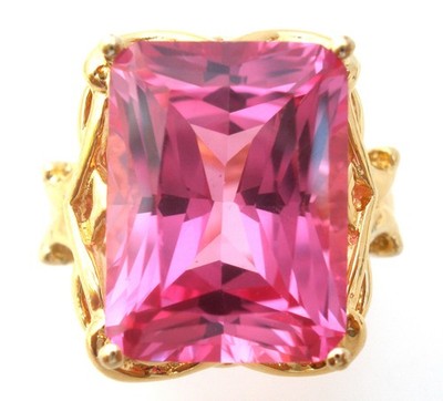 Simulated Pink Ruby Ring Vermeil Gold Over Sterling Silver 2.5 Carats Size 9