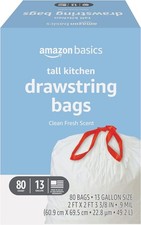 Amazon Basics Tall Kitchen Drawstring Trash Bags, Clean Fresh Scent, 13 Gallon,
