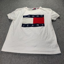 Tommy Jeans Shirt Mens XL White Flag Logo Crewneck Casual Tee Made In Turkey