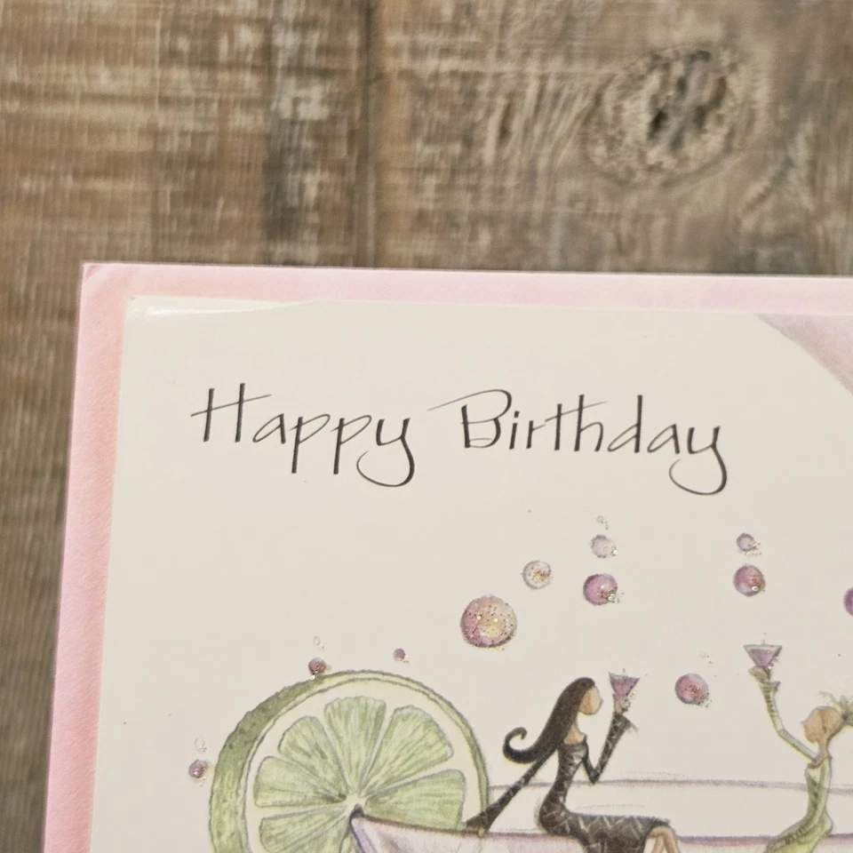 Leanin Tree Birthday Greeting Card Pink Green Glitter Drinking Funny Humor - Image 2 of 4