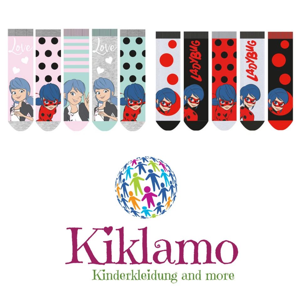 💖 5er Pack Mädchen Kindersocken Miraculous Lady Bug Gr. 27/30 31/34 35-38 ❤️