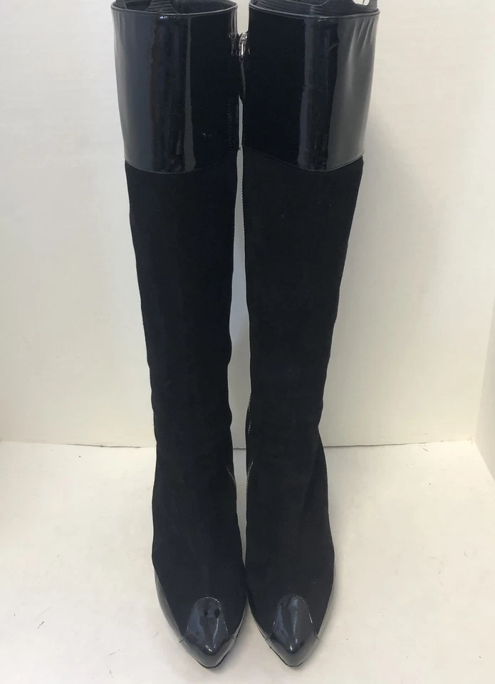 BALENCIAGA Black Suede/Patent Leather Knee High Platform Boots, sz 39.5/US 9.5 - Image 2 of 4