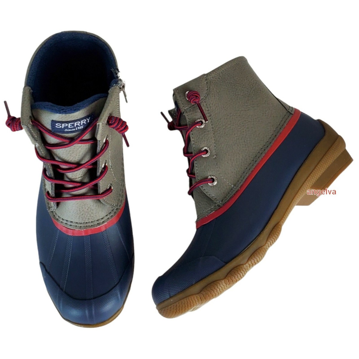 Sperry syren gulf smu winter rain waterproof duck boots grey navy