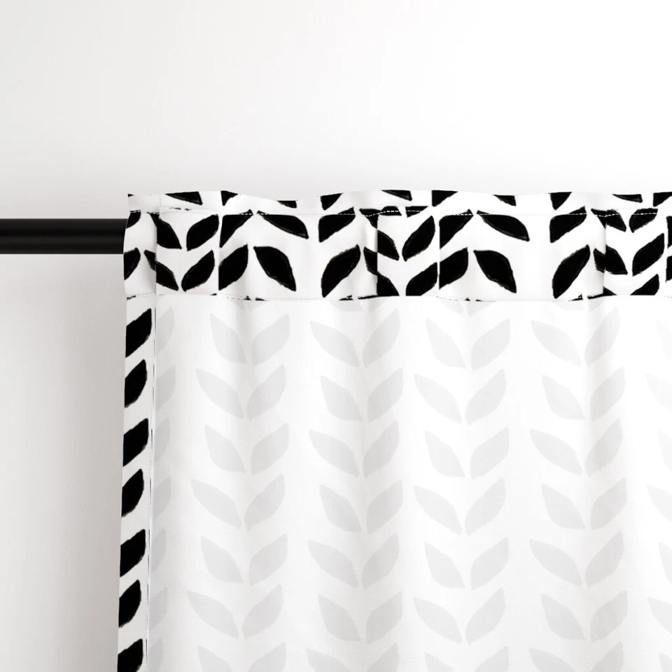 Geometric Leaves Black And White Geometrical Leaves Printed Custom Curtain Panel - Image 3 of 4