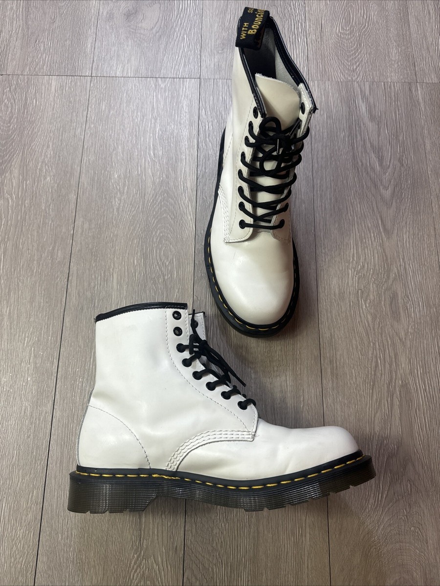 DOC MARTENS White Leather Combat Boot 11822 Sz Men’s Women’s9 Mid Calf  Classic
