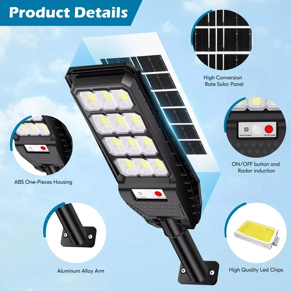 2-Pack Solar Street Lights Outdoor Waterproof, 200W 6000LM Outdoor LED Stree... - Image 3 of 4