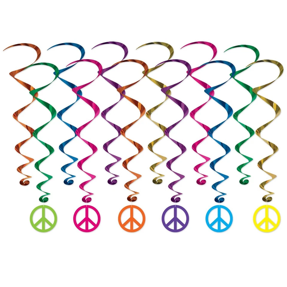 PKT 12 PEACE SIGN WHIRLS SWIRLS 60'S HIPPIE GROOVY HANGING PARTY DECORATIONS - Image 3 of 3