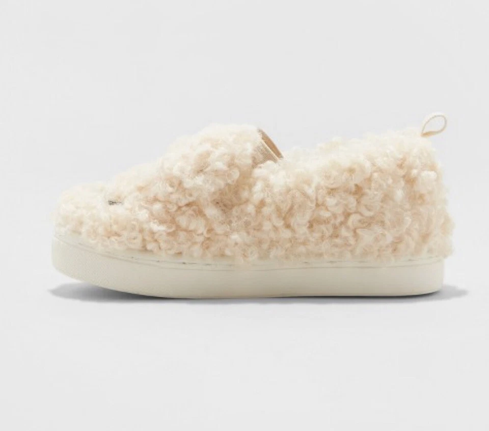 NUEVO CON ETIQUETAS Cat & Jack Niños Pequeños Niñas Sin Cordones Difusos Cachorro Tenis Crema Valtina Foto 2 de 4