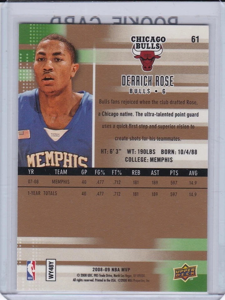 DERRICK ROSE ROOKIE CARD 2008 Upper Deck Chicago Bulls NBA ULTIMATE VICTORY RC - Image 2 of 2