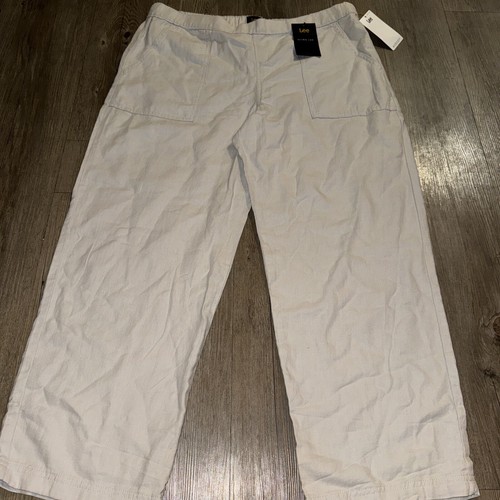 Lee Womens Pants Size 14 Ultra Lux Straight Leg Pull-on Crop Linen Cotton New
