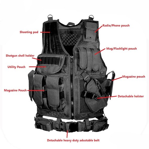 Equipaggiamento Militare Tattico Polizia Addestramento Combattimento Body Armor Gilet Protettivi - Foto 2 di 19