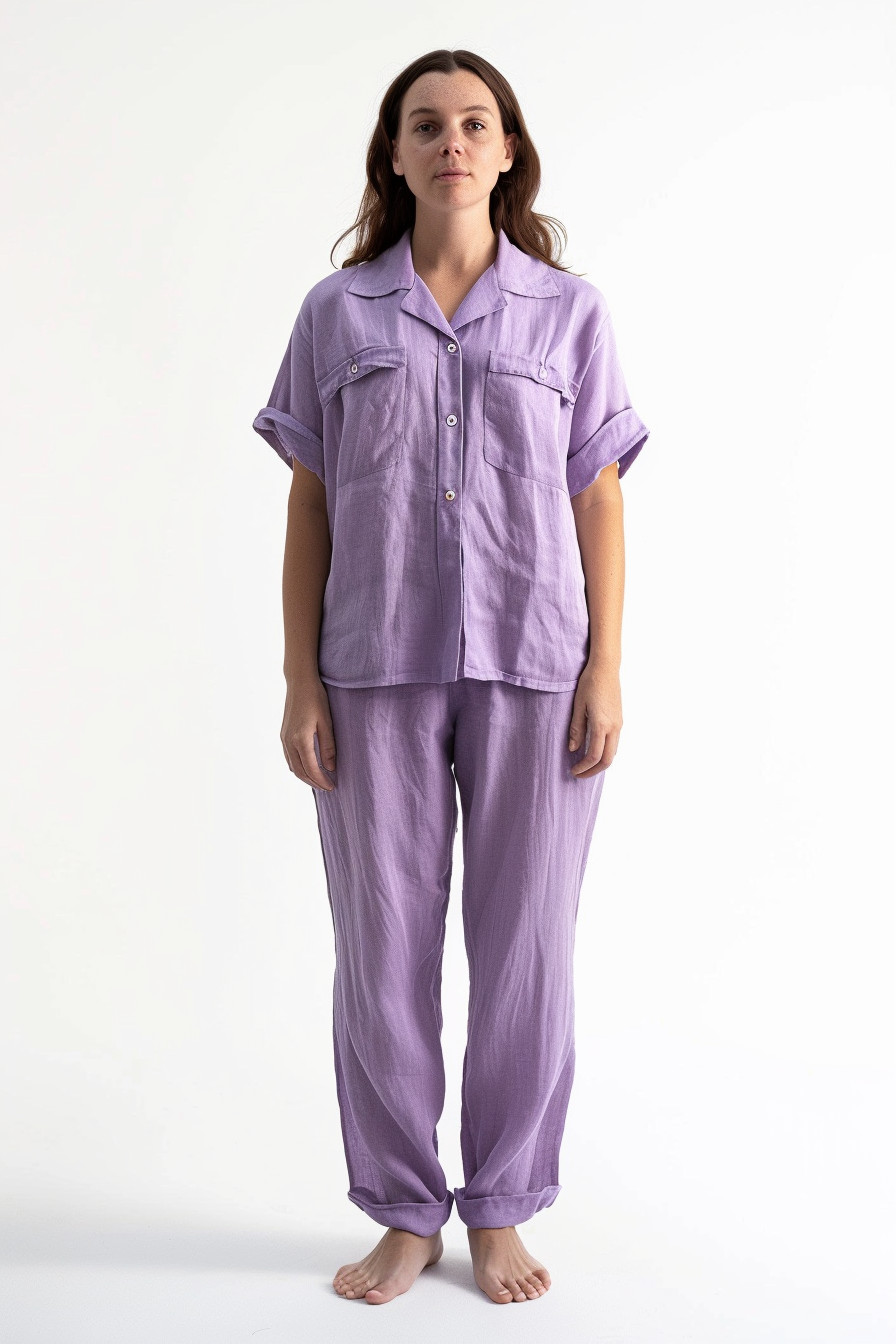Lino Pijama Conjunto Camisa Y Pantalón Hecho a Mano Ropa Regalo Para Mujer