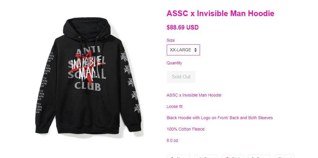 ASSC x Invisible Man Hoodie Small | eBay