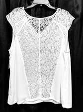2X BELLE & SKY WHITE CREPE CHIFFON LACE BACK LACE CAP SLEEVE SHELL TANK TOP NEW