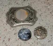 Western Belt Buckle w/ 3 Interchange Center Enamel Stones - Silver
