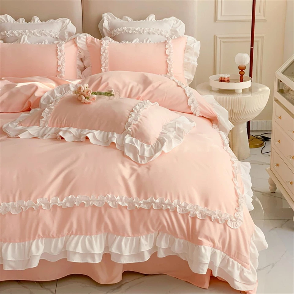 Girls Lace Bedding, Full Comforter Cover Set, Chic Ruffled Duvet Cover with 2... - Image 3 of 4