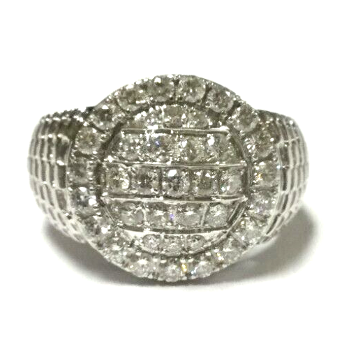 (MA1) Anello uomo oro bianco 10 kt diamanti a grappolo 0,91TCW 8,6g misura 10 - Foto 7 di 8