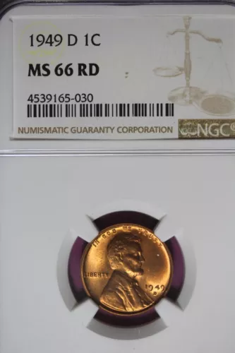1949 D- NGC 1C MS66 RD LINCOLN WHEAT CENT #B45447