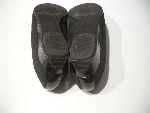 ARA BLACK QILTED CANVAS & PATENT LEATHER BALLET SHOES W SMALL WEDGE HEEL SZ 7 M - Picture 8 of 9