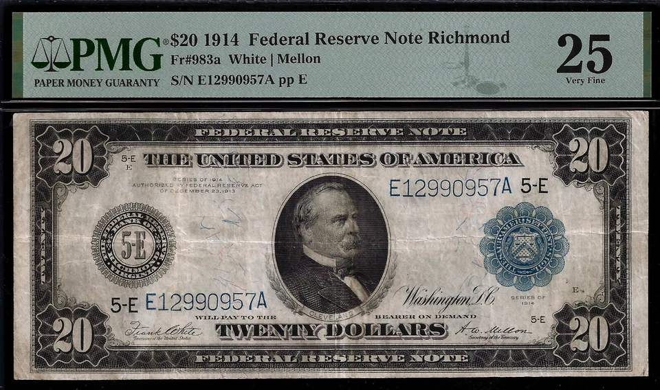 1914 $20 Federal Reserve Note PMG 25 - Richmond District- White-Mellon - Fr 983a - Image 3 of 3