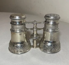 rare antique silver-plate Reed & Barton binocular shaped salt and pepper shakers