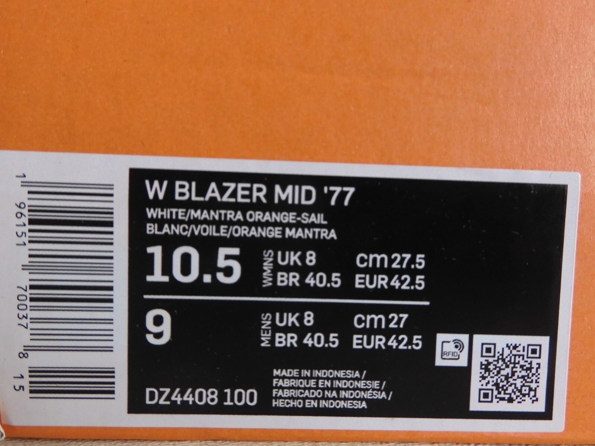 1.2.3専用 NIKE BLAZER MID '77 WHITE-MANTRA ORANGE-SAIL SZ 9 [DZ4408-100] | eBay