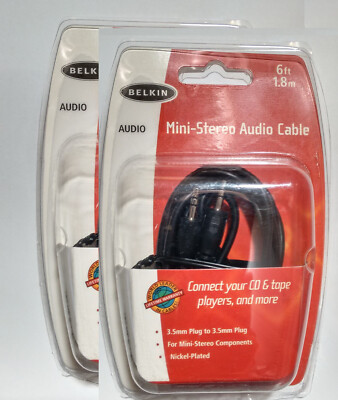 Lot 2x Belkin Mini-Stereo Audio 6ft Cable F8V203-06 NEW