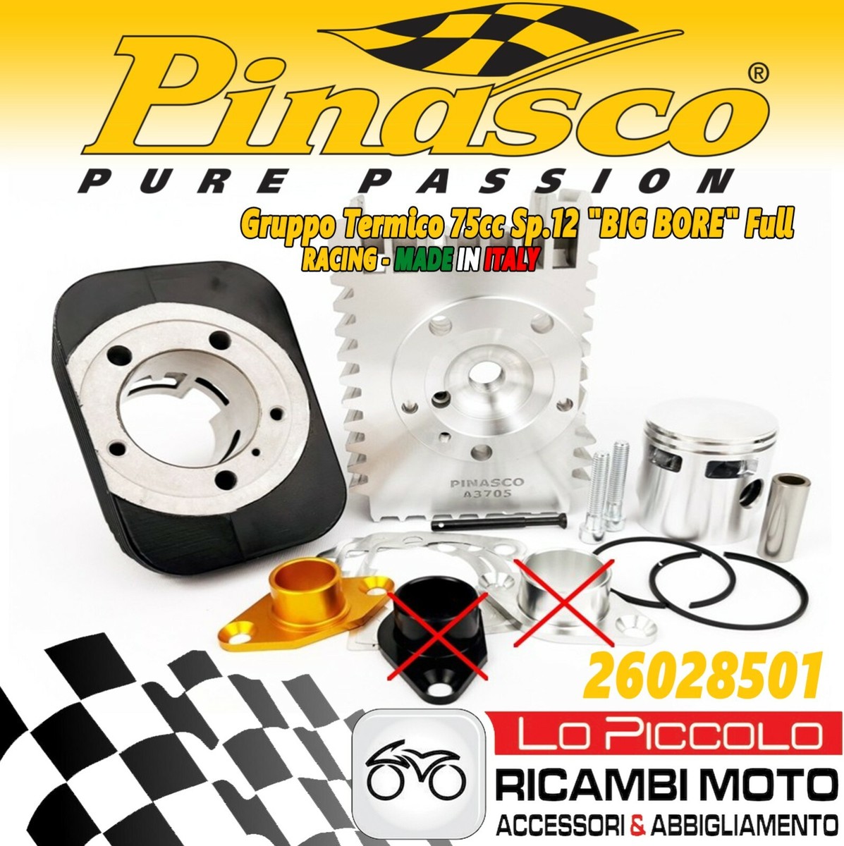 Big Bore Motore Ciao 75 Speed Engine 75 Pinasco Ciao Pinasco 26028500  EVOTEN BIG BORE, image size:1197x1200