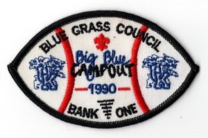 Bank1One Big Blue Campout UK Kentucky Blue Grass Council 1990 BSA Patch 4x2.5"