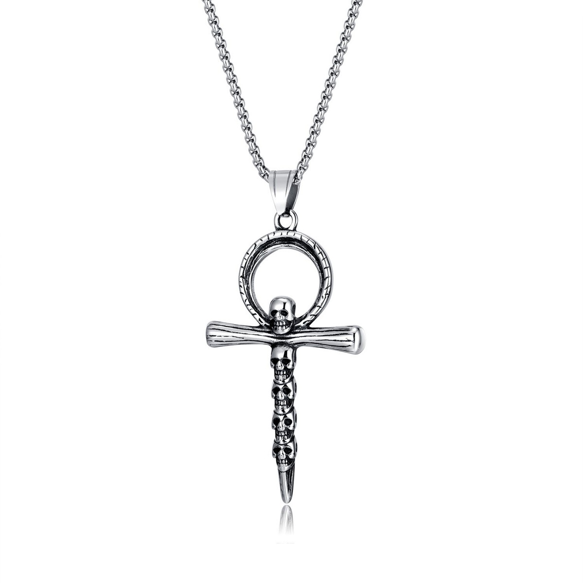 Cool Mens Stainless Steel Biker Punk Skull Bullet Cross Pendant