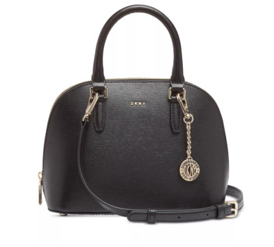 DKNY Bryant Convertible Strap Dome Satchel Handbag Black Gold Tone 220001