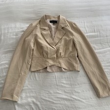 BLUSH MARK beige LINED button Up MEDIUM blazer Crop