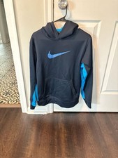 Nike Boys Therma-FIT Pullover Hoodie Navy Blue Teal Swoosh Size XL