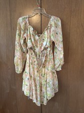 Urban outfitters smocked mini dress size XL floral LS pink green New nwt midriff